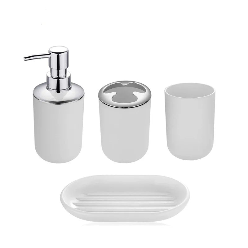 Modern Bathroom Essentials Set/Includes Toothbrush Holder, Waste Bin, Toilet Brush, Cup, Soap Dish and Soap Dispenser