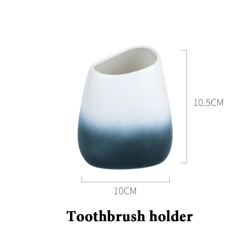Ceramic Bathroom Accessories Sets Gradient Lotion Dispenser Pump Bottle Toothbrush Holder Mouthwash Cup Soap Dish Washing Tools