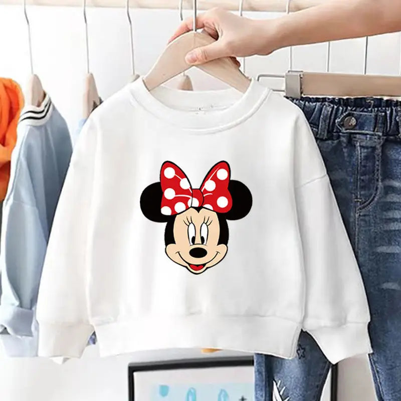 Spring/autumn Baby Girl Minnie Sweatshirt Loose Long Sleeve Tops Fashion Popular Cartoon Children Hoodies Crewneck Pullovers