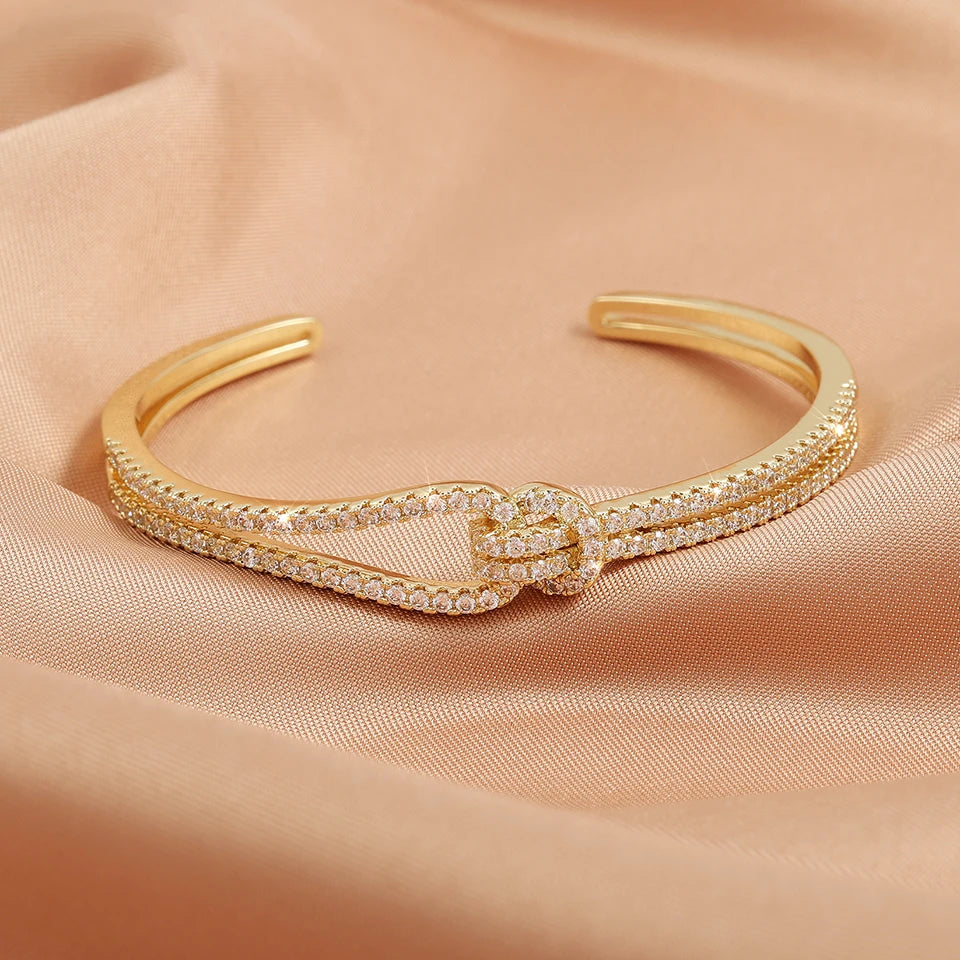 Yupsk Shiny Zircon Hollow Rectangle Link Cuff Bangle Bracelet for Women Luxury Wedding Party Jewelry Women's Gift