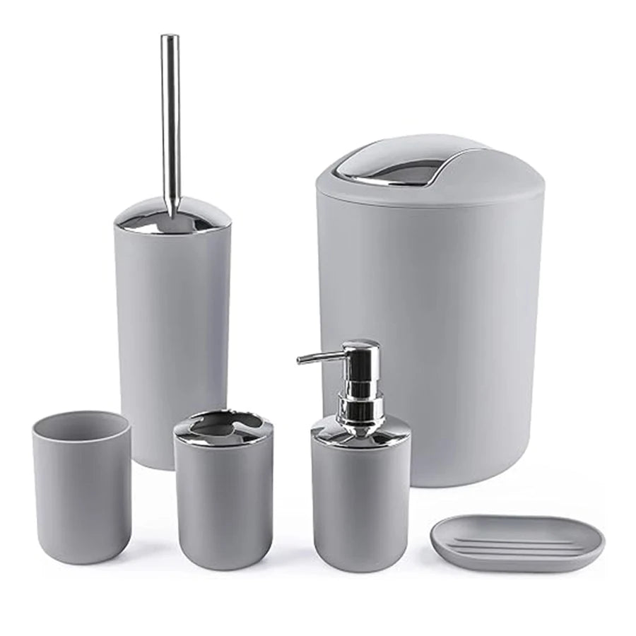 Bathroom Accessory Set,6 Piece Gift Set,Toothbrush Holder,Toothbrush Cup,Soap Dispenser,Soap Dish,Toilet Brush Holder,Trash Can