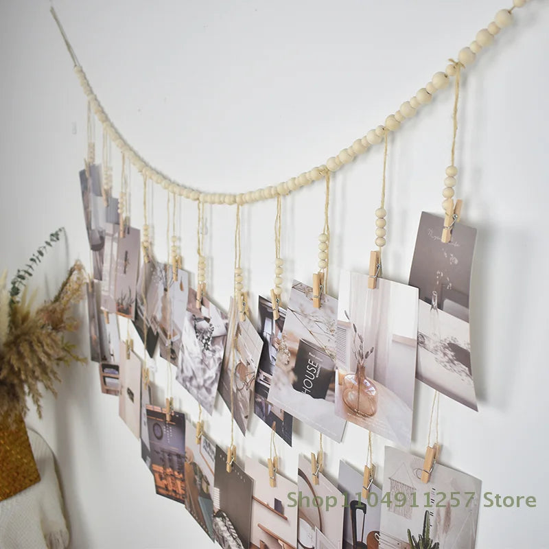 1 Pc Photo Display Wall Hanging Decor Boho Home Decoration Wooden Beads Macrame Tapestry For Wall Hanging Room Decors Aesthetic