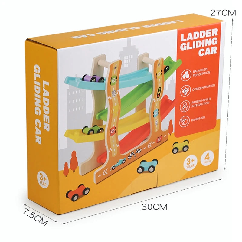 Kids Four-layer Wooden Gliders Montessori Inertia Track Car Toys Animal And Traffic Theme Early Educational Toys Birthday Gifts