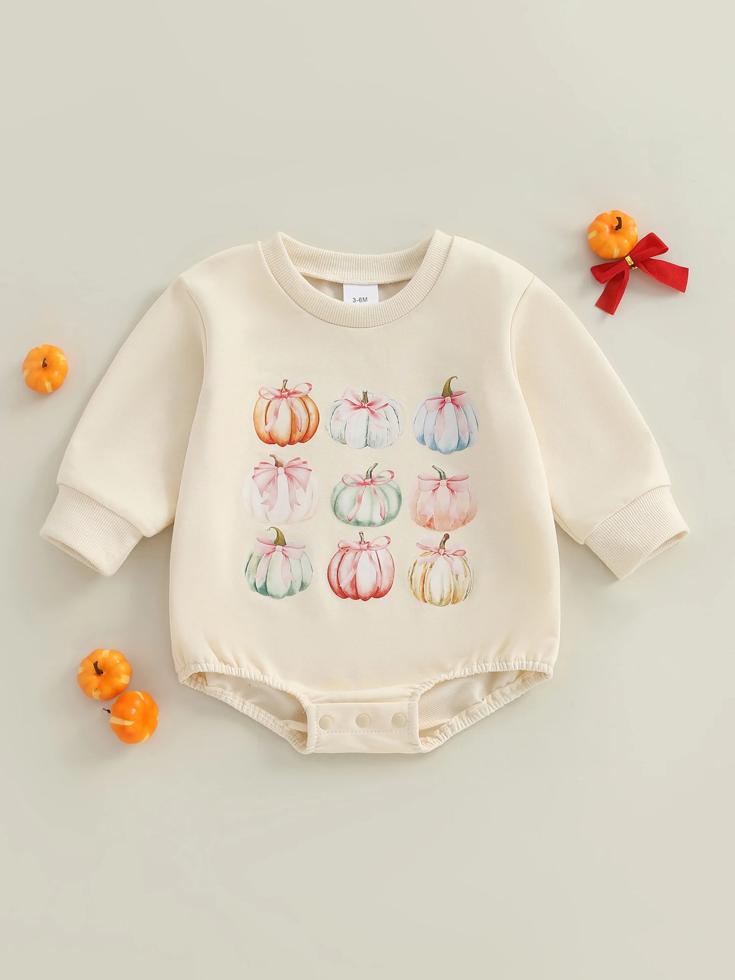 Infant Girls Jumpsuit Short Sleeve Round Neck Ghost Print Playsuit Toddler Halloween Outfit with Ruffles and Bow