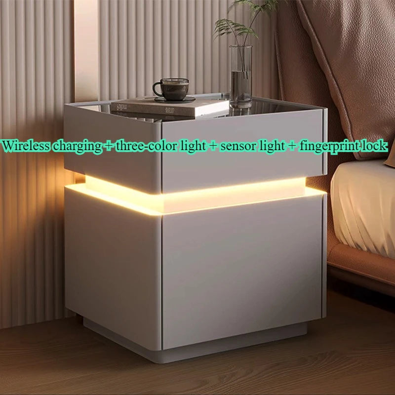 Smart bedside cabinet new model suspended solid wood leather simple and modern small sized bedroom no installation required fin