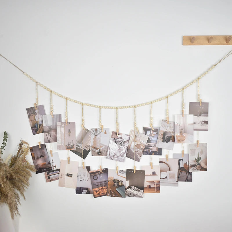 1 Pc Photo Display Wall Hanging Decor Boho Home Decoration Wooden Beads Macrame Tapestry For Wall Hanging Room Decors Aesthetic