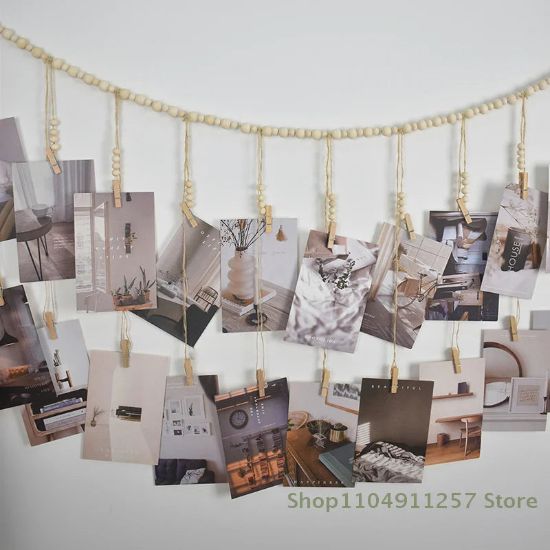 1 Pc Photo Display Wall Hanging Decor Boho Home Decoration Wooden Beads Macrame Tapestry For Wall Hanging Room Decors Aesthetic