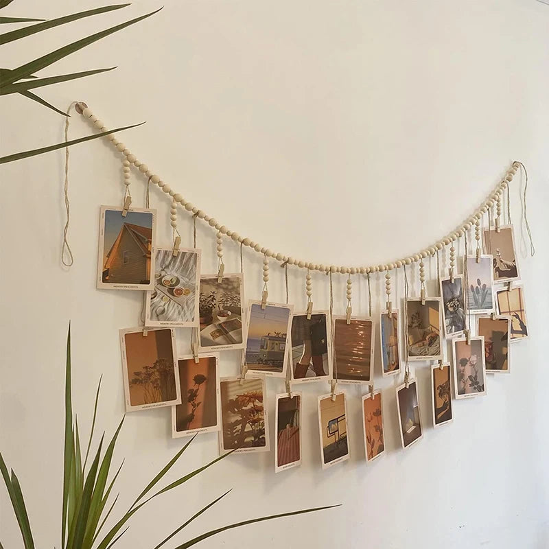 1 Pc Photo Display Wall Hanging Decor Boho Home Decoration Wooden Beads Macrame Tapestry For Wall Hanging Room Decors Aesthetic