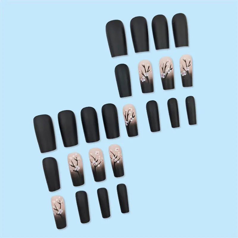 Square Fake Nails for Women DIY Pink Plum Blossom Designs French Press On Nails Wearable Full Cover False Nails for Party CF33