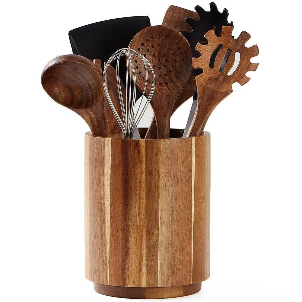 Kitchen Counter Cutlery Box Wooden circular Cooking Tool Rack Round Spatula Storage and Sorting Box Storage Bucket