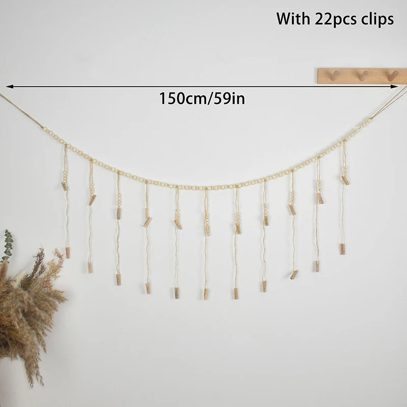 1 Pc Photo Display Wall Hanging Decor Boho Home Decoration Wooden Beads Macrame Tapestry For Wall Hanging Room Decors Aesthetic