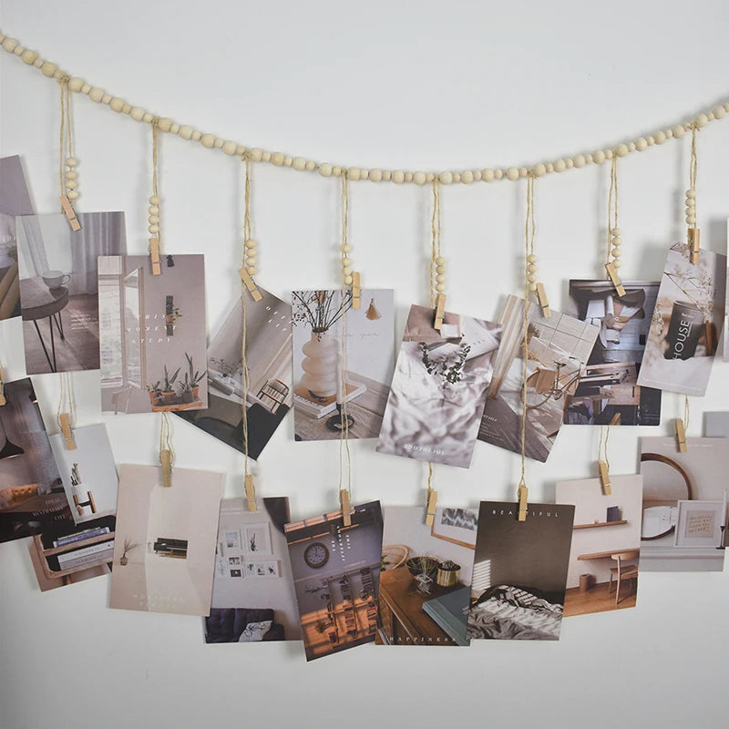 1 Pc Photo Display Wall Hanging Decor Boho Home Decoration Wooden Beads Macrame Tapestry For Wall Hanging Room Decors Aesthetic
