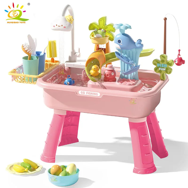 Children's kitchen toys electric fun water play water wash basin fishing dishwashing home role-playing baby early education toys