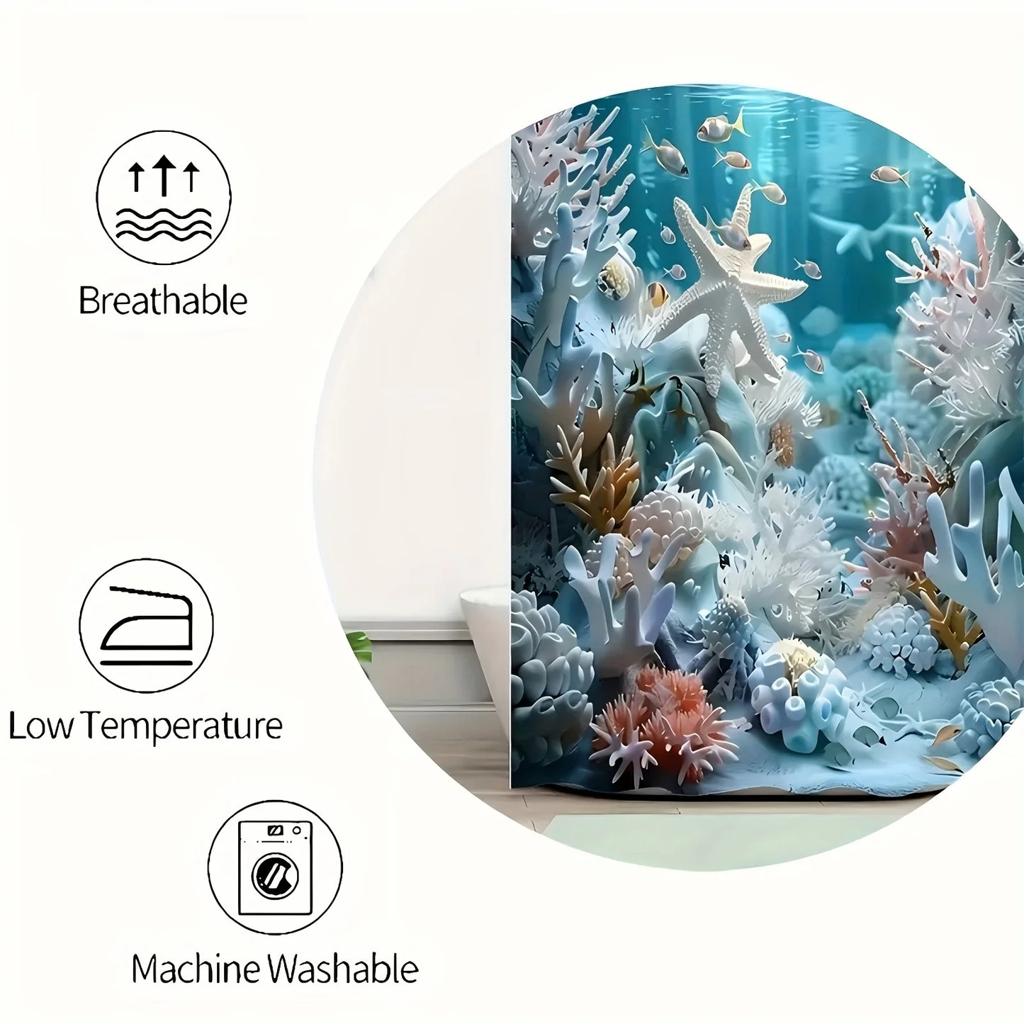 Enchanting Underwater Coral Reef Bathroom Set - Waterproof Shower Curtain, Toilet Lid Cover, Bath Mat, and Contour Mat