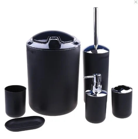 Modern Bathroom Essentials Set/Includes Toothbrush Holder, Waste Bin, Toilet Brush, Cup, Soap Dish and Soap Dispenser