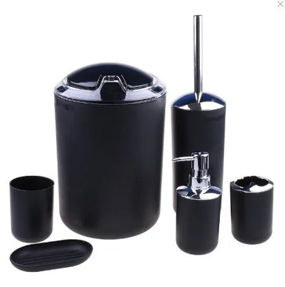 Modern Bathroom Essentials Set/Includes Toothbrush Holder, Waste Bin, Toilet Brush, Cup, Soap Dish and Soap Dispenser