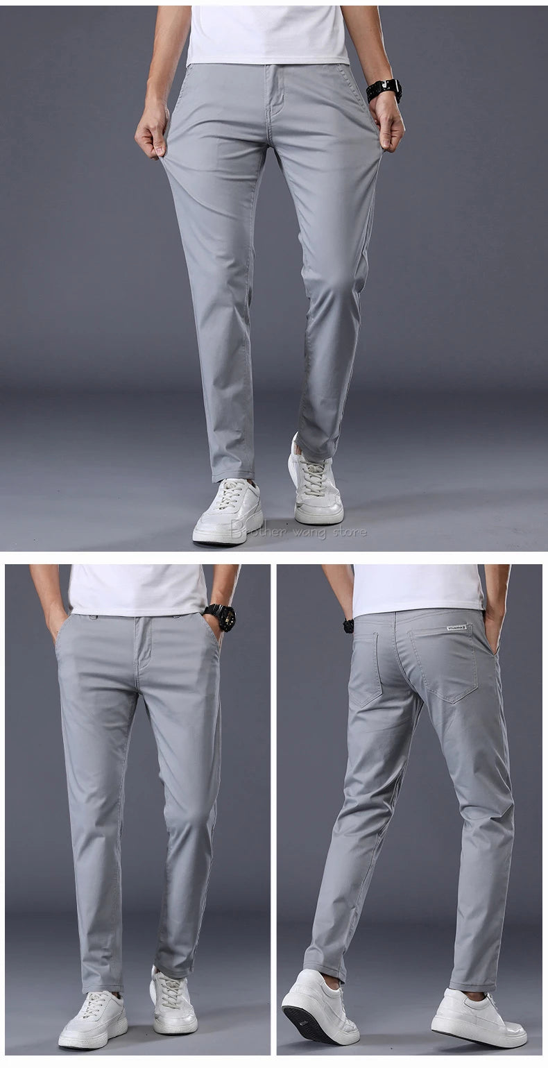7 Colors Men's Classic Solid Color Summer Thin Casual Pants Business Fashion Stretch Cotton Slim Brand Trousers Male