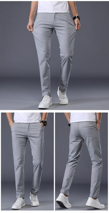 7 Colors Men's Classic Solid Color Summer Thin Casual Pants Business Fashion Stretch Cotton Slim Brand Trousers Male