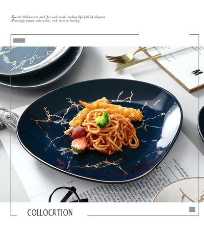 Nordic Dinner Irregular Plates Ins Gold Inlay Dinner Dish Marble Steak Plates Ceramic Dishes Tray Dinnerware Sets Drop Shipping