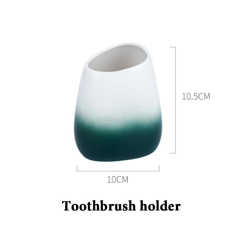 Ceramic Bathroom Accessories Sets Gradient Lotion Dispenser Pump Bottle Toothbrush Holder Mouthwash Cup Soap Dish Washing Tools