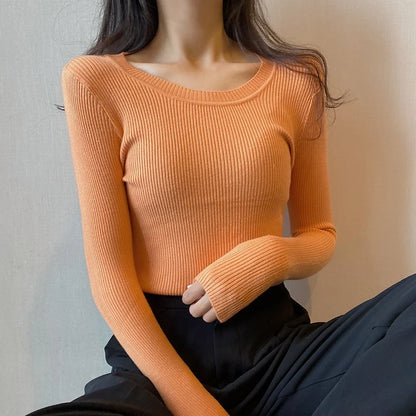 2025 New-coming Autumn Winter Tops O-Neck Pullovers Sweaters Primer shirt long sleeve Short Korean Slim-fit tight sweater