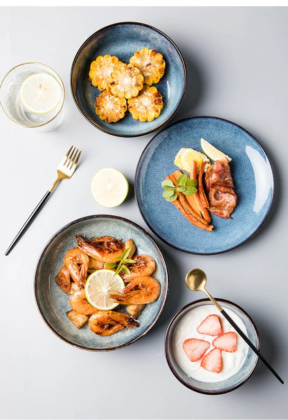 Retro Ceramic Bowl Salad Bowl Single Nordic Creative Dish Bowl Noodle Bowl Home Personalized Dish Deep Plate