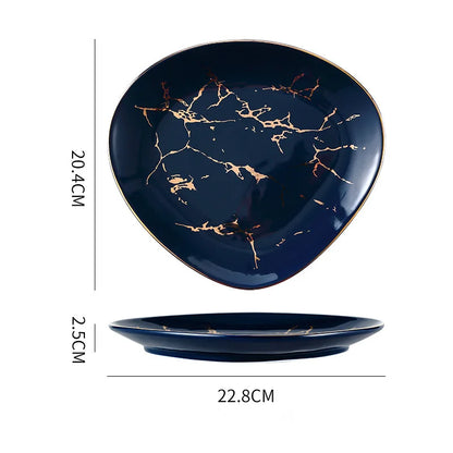 Nordic Dinner Irregular Plates Ins Gold Inlay Dinner Dish Marble Steak Plates Ceramic Dishes Tray Dinnerware Sets Drop Shipping