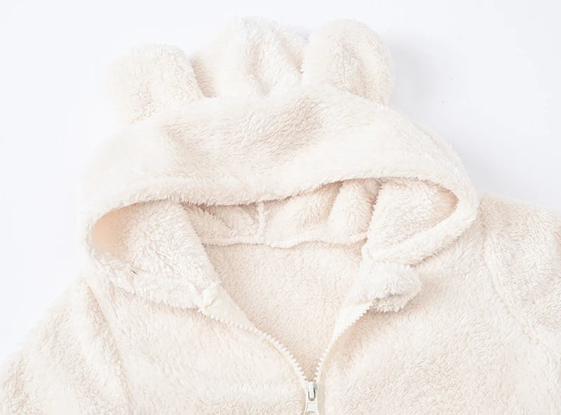 Baby Boy Clothes Spring Autumn Hooded Warm Baby Rompers Cute Plush Bear Overall Toddler Girl Jumpsuit Infants Crawling Clothing