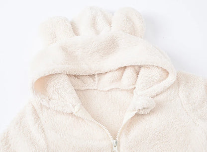 Baby Boy Clothes Spring Autumn Hooded Warm Baby Rompers Cute Plush Bear Overall Toddler Girl Jumpsuit Infants Crawling Clothing