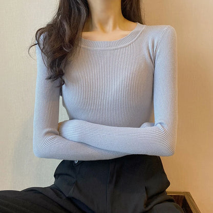 2025 New-coming Autumn Winter Tops O-Neck Pullovers Sweaters Primer shirt long sleeve Short Korean Slim-fit tight sweater