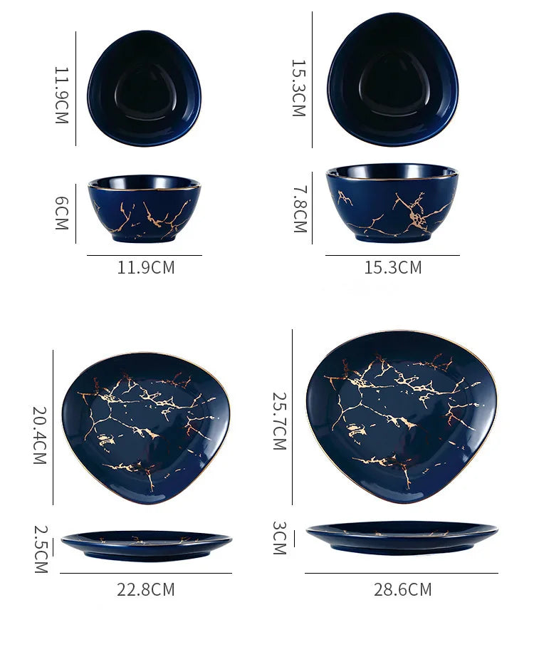 Nordic Dinner Irregular Plates Ins Gold Inlay Dinner Dish Marble Steak Plates Ceramic Dishes Tray Dinnerware Sets Drop Shipping