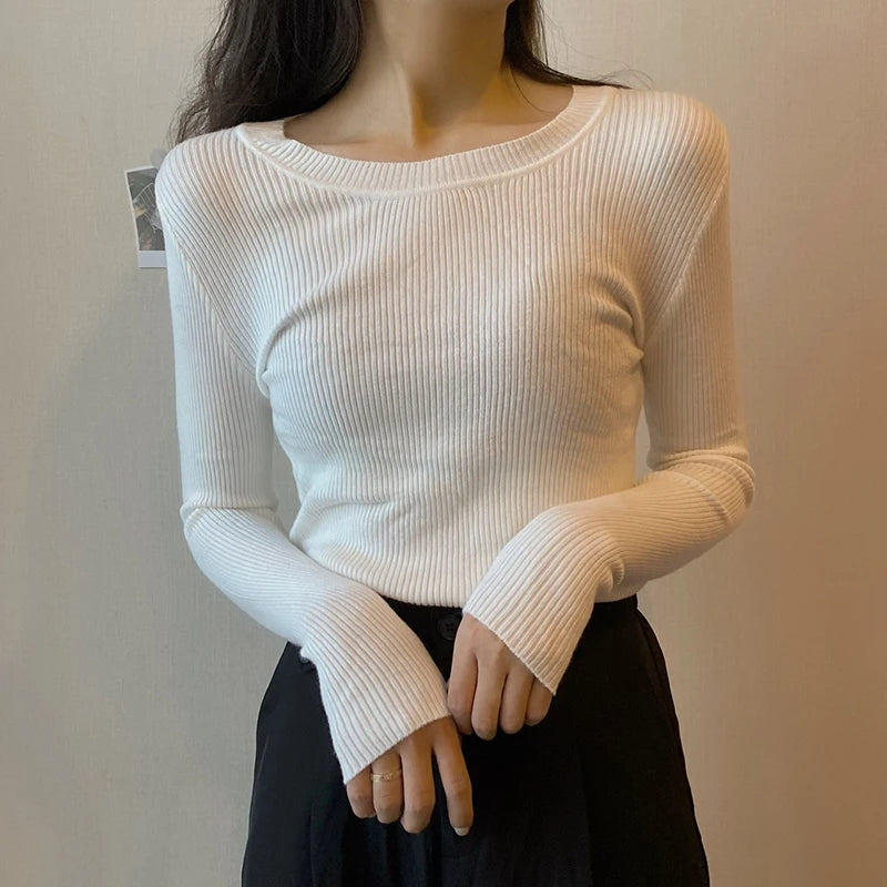 2025 New-coming Autumn Winter Tops O-Neck Pullovers Sweaters Primer shirt long sleeve Short Korean Slim-fit tight sweater