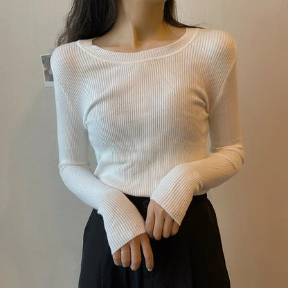 2025 New-coming Autumn Winter Tops O-Neck Pullovers Sweaters Primer shirt long sleeve Short Korean Slim-fit tight sweater