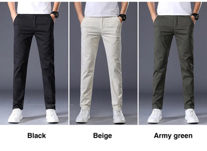 7 Colors Men's Classic Solid Color Summer Thin Casual Pants Business Fashion Stretch Cotton Slim Brand Trousers Male