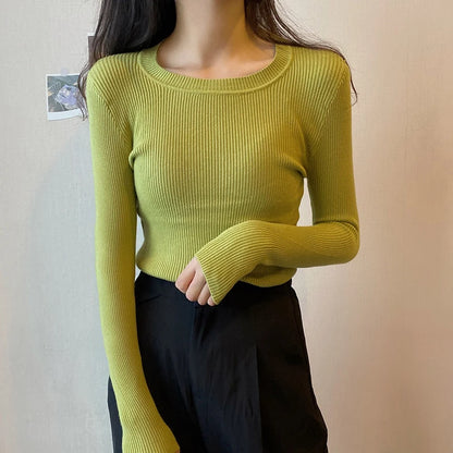 2025 New-coming Autumn Winter Tops O-Neck Pullovers Sweaters Primer shirt long sleeve Short Korean Slim-fit tight sweater