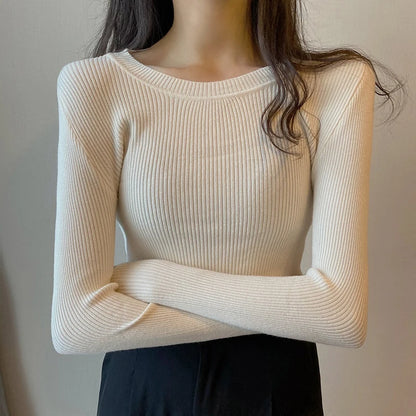 2025 New-coming Autumn Winter Tops O-Neck Pullovers Sweaters Primer shirt long sleeve Short Korean Slim-fit tight sweater