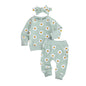 2021 Spring Fall Baby Clothes Set Floral Printed Sweatshirts Tops+Pants+Bow Headband Outfit Girls Clothing Set 3pcs