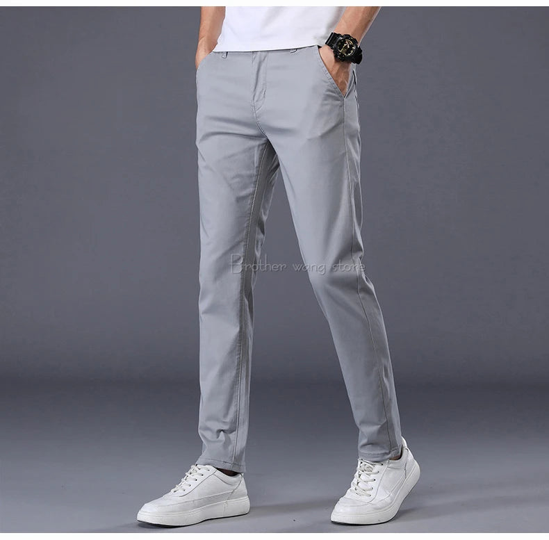 7 Colors Men's Classic Solid Color Summer Thin Casual Pants Business Fashion Stretch Cotton Slim Brand Trousers Male