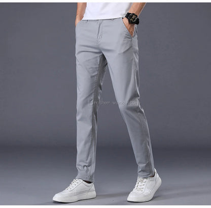 7 Colors Men's Classic Solid Color Summer Thin Casual Pants Business Fashion Stretch Cotton Slim Brand Trousers Male