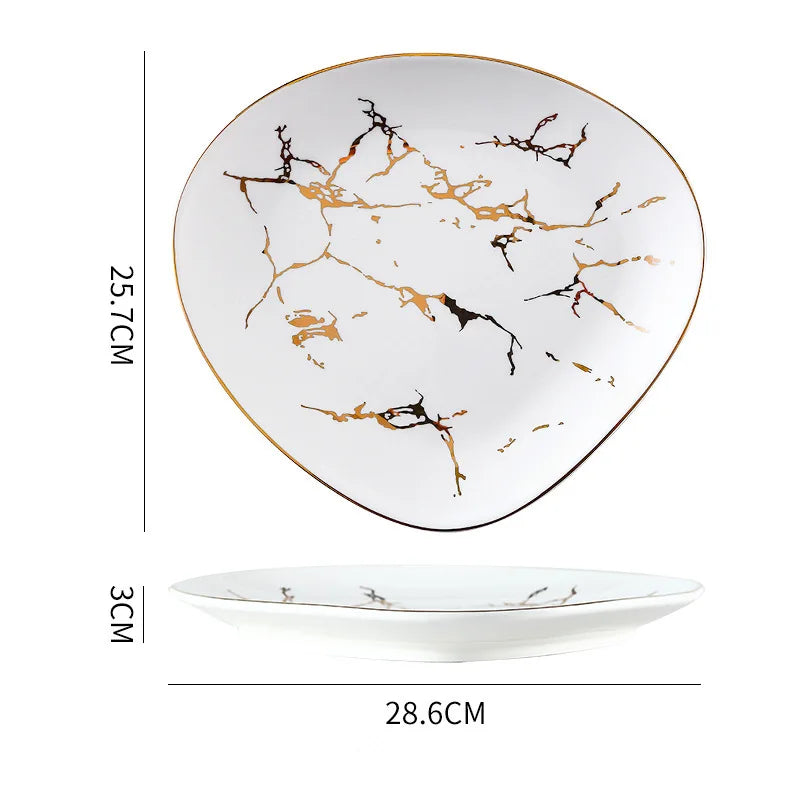 Nordic Dinner Irregular Plates Ins Gold Inlay Dinner Dish Marble Steak Plates Ceramic Dishes Tray Dinnerware Sets Drop Shipping