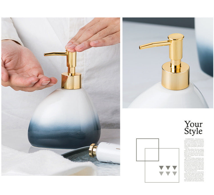 Ceramic Bathroom Accessories Sets Gradient Lotion Dispenser Pump Bottle Toothbrush Holder Mouthwash Cup Soap Dish Washing Tools