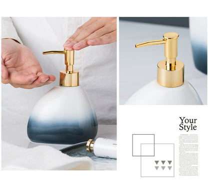 Ceramic Bathroom Accessories Sets Gradient Lotion Dispenser Pump Bottle Toothbrush Holder Mouthwash Cup Soap Dish Washing Tools
