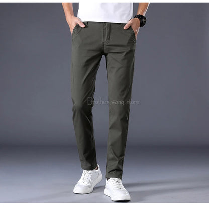 7 Colors Men's Classic Solid Color Summer Thin Casual Pants Business Fashion Stretch Cotton Slim Brand Trousers Male