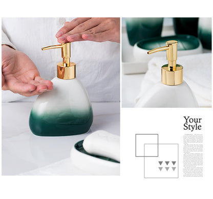 Ceramic Bathroom Accessories Sets Gradient Lotion Dispenser Pump Bottle Toothbrush Holder Mouthwash Cup Soap Dish Washing Tools