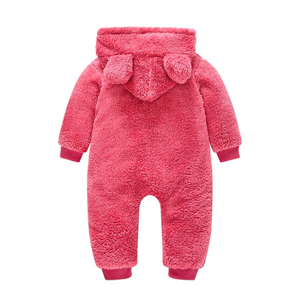 Baby Boy Clothes Spring Autumn Hooded Warm Baby Rompers Cute Plush Bear Overall Toddler Girl Jumpsuit Infants Crawling Clothing