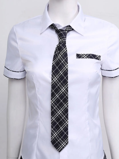 Women Sexy Student Uniform Role Play Outfit Cosplay Lingerie School Girl Shirt Top Pleated Miniskirt Erotic Cheerleader Costume