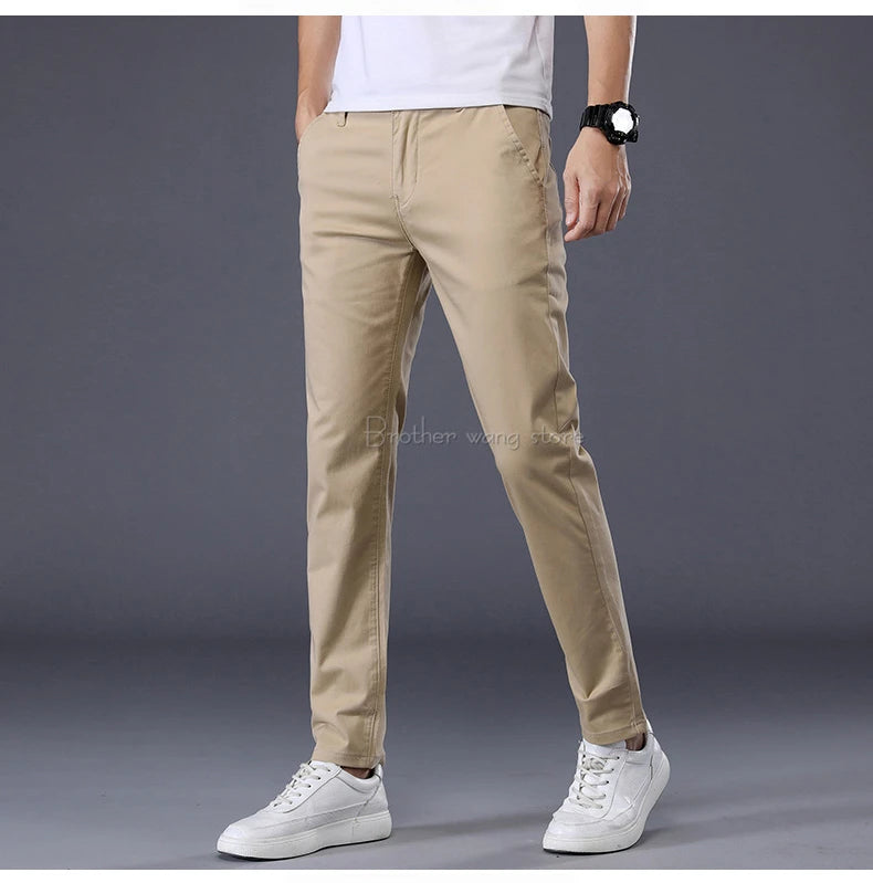 7 Colors Men's Classic Solid Color Summer Thin Casual Pants Business Fashion Stretch Cotton Slim Brand Trousers Male