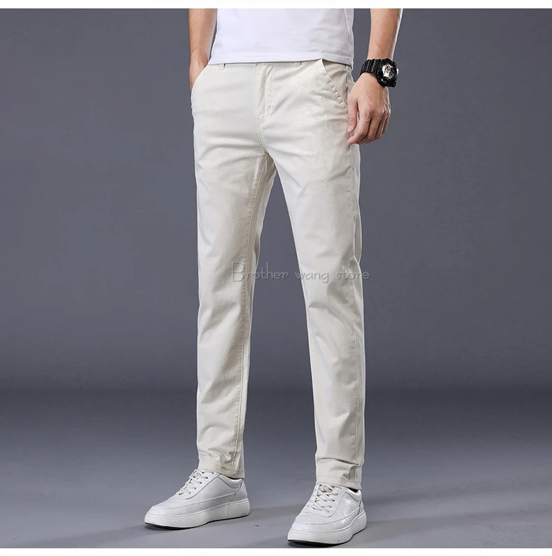 7 Colors Men's Classic Solid Color Summer Thin Casual Pants Business Fashion Stretch Cotton Slim Brand Trousers Male