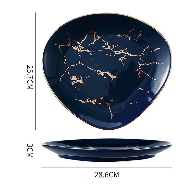 Nordic Dinner Irregular Plates Ins Gold Inlay Dinner Dish Marble Steak Plates Ceramic Dishes Tray Dinnerware Sets Drop Shipping