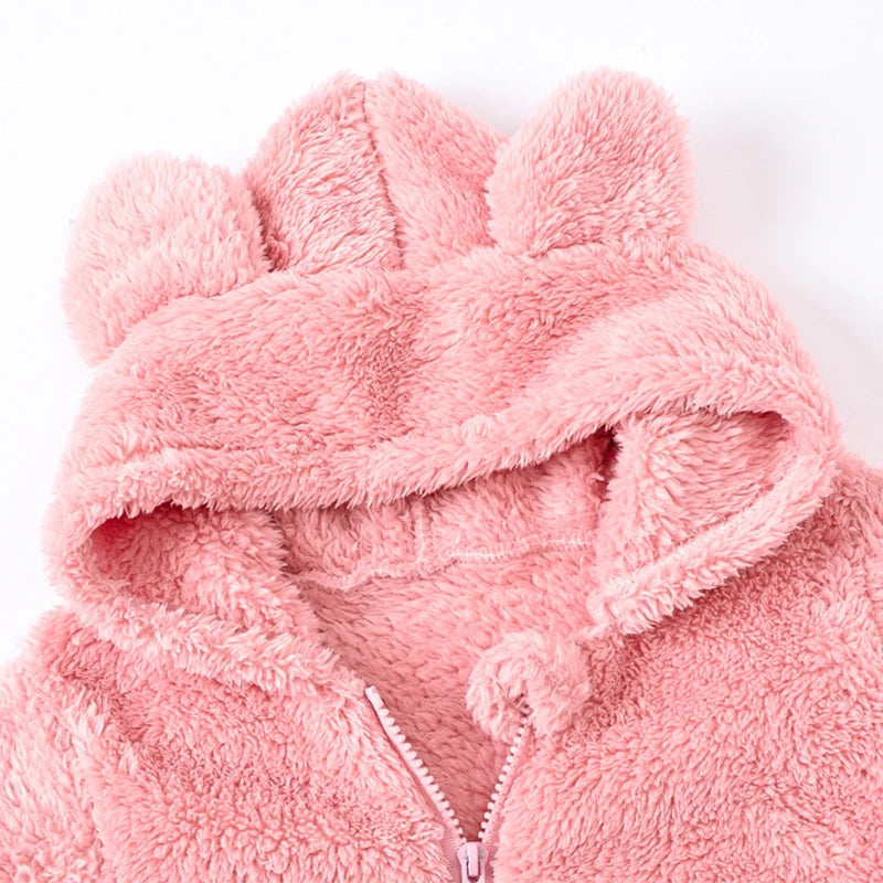 Baby Boy Clothes Spring Autumn Hooded Warm Baby Rompers Cute Plush Bear Overall Toddler Girl Jumpsuit Infants Crawling Clothing